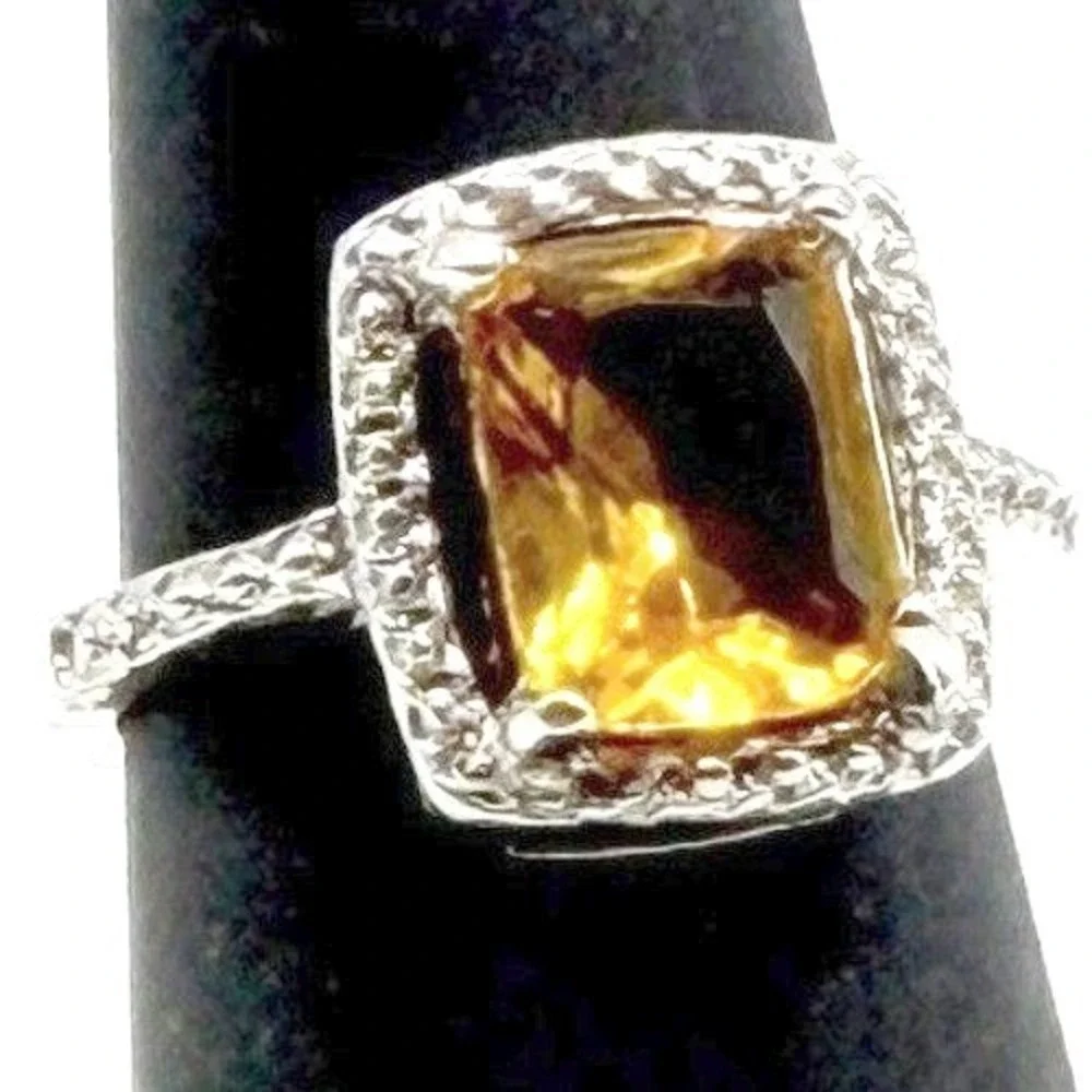 Silver‎ Tone Citrine Color Statement Ring Size 6.75